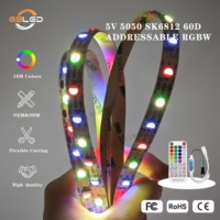 Tira de LED RGBW SK6812 4 en 1, Impermeable, 5V, 60 LED/M, Direccionable, Color de Ensueño RGBW, para Exteriores, Clima Lluvioso, Navidad, Festividades, con Certificación CE y RoHS