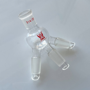 Adattatore Ricevitore per Distillazione a <span class=keywords><strong>3</strong></span> Vie in Vetro Borosilicato Trasparente Personalizzato OEM CS Labglass con Giunto 14/20-24/40 - Product Image 3