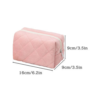 Borsa <span class=keywords><strong>per</strong></span> il trucco in velluto a coste con cerniera trapuntata cosmetica con nome di ricamo personalizzato <span class=keywords><strong>per</strong></span> il viaggio - Product Image 6