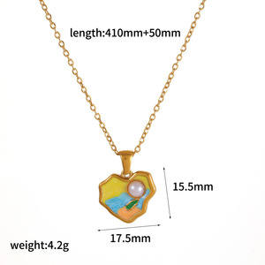 Collier de style peinture à l'huile florale, plaqué or 18 carats, pendentif en alliage de zinc, chaîne, bijou cadeau - Product Image 5