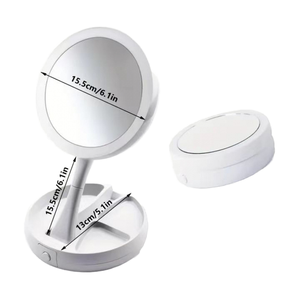 Double Sided Round Desktop Makeup <b>Mirror</b> 10X Magnification Foldable LED <b>Lighted</b> Vanity <b>Mirror</b> with Cosmetic Storage - Product Image 6