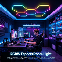 Lumière de chambre Esports RGBW, plafonnier LED hexagonal DIY, lumière blanche 5000K, télécommande APP pour configuration de jeu, décoration de la maison