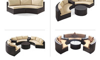 Muebles de Jardín Modernos, Juego de Sofás de Ratán, Muebles de Jardín Circulares, Tumbona de Mimbre, Sofá Redondo para Patio, Balcón, Juego de Sofás para Exteriores