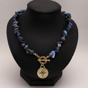 Collier en pierre naturelle <span class=keywords><strong>2022</strong></span> plaqué or véritable, pendentif lune et étoile à la mode, matériau en cuivre pour hommes et femmes, bijoux fins - Product Image 4
