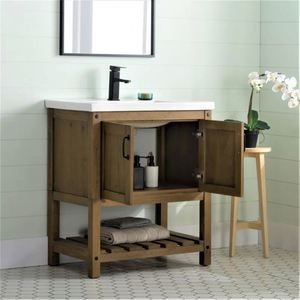 Mueble de Baño Moderno de Madera Maciza con Lavabo de Cerámica y Espejo LED para Uso en Villas - Product Image 1