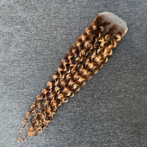 ผมแท้สีเปียโนแบบลูกฟูกลึก  พร้อมเชือกผูกผม HD Lace Frontal  ขนาด 4x4 5x5 6x6  แบบขายส่ง - Product Image 1