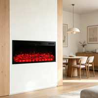 Cheminée électrique murale encastrée en métal de 20 pouces, flamme LED multicolore, 1500W, télécommande, pour salon