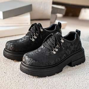 Chaussures à lacets <span class=keywords><strong>en</strong></span> <span class=keywords><strong>cuir</strong></span> pour hommes augmentant la taille, style britannique décontracté, Derby unique, tendance automne-hiver 2025 - Product Image 5