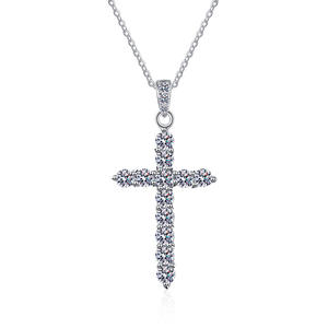 Colgante de cruz de plata pura S925 para mujer, collar de moissanita de Color D Simple y de moda con tema religioso cristiano - Product Image 5