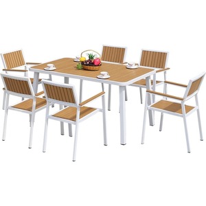 Conjunto de Mesa y Sillas de Jardín de Aluminio para Exteriores, 6 Plazas, Resistente a la Intemperie, Estilo Contemporáneo, Muebles de Patio - Product Image 1