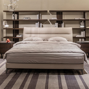 Luxury Genuine Leather Upholstery Custom Single Double Full King Queen Size Platform Solid Wood <b>Bed</b> Frame With Tufted Headboard - Product Image 2