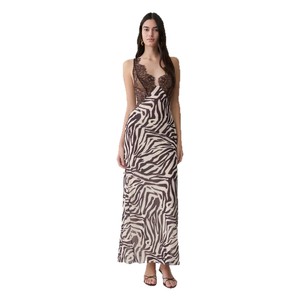 Abito Lungo Estivo da Donna Senza Colletto con Stampa Zebrata e Inserti in Pizzo, Spacco e Spalline, Stile Resort Sexy, per Commercio Transfrontaliero - Product Image 5