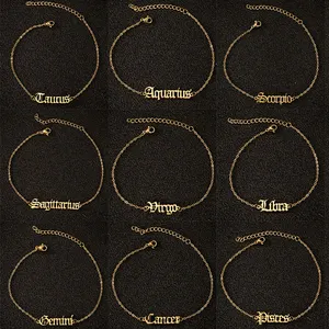 Punk Beginletter Enkelbanden Klassieke Ster Zodiac Enkel Armband Rvs 12 Zodiac Virgo Taurus Aries Voet Sieraden