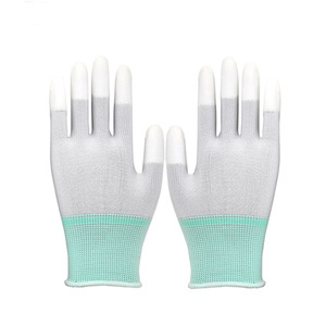 PU coated fingerless <b>white</b> gloves, 13-needle, palm-coated, protective, wear-resistant, breathable, knitted work gloves - Product Image 1