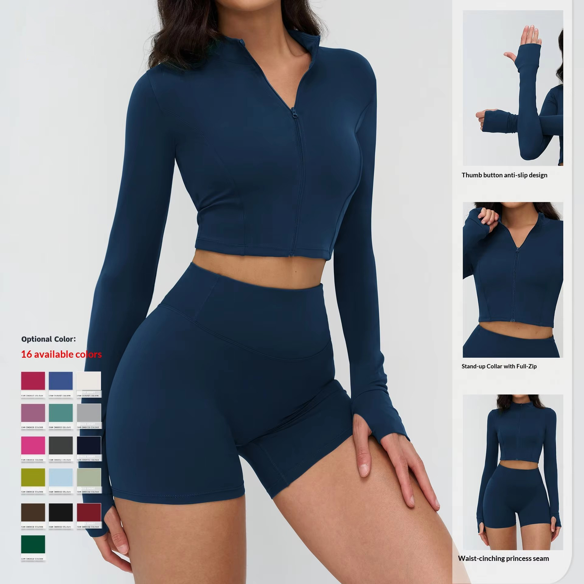 Wholesale Women Yoga Sports Jacket Quick Dry Slim Fit Long Sleeve Running Coat Full Zip Workout Top with Thumb Holes