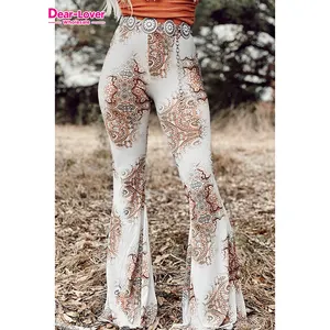 Dear-Lover 2023 High Quality Trousers Women Casual Western Vintage Print High Waist Bell Bottom Pants For Ladies