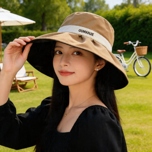Sombrero de Pescador Oumanie, Negro, de Algodón, con Protección UV, Ala Ancha, Plegable, para Exteriores, Sombrero para el Sol para Mujer - Product Image 3