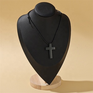 Yiwu Aceon Stainless Steel Soft Black Rope Adjustable <strong>Chain</strong> Holy <strong>Pray</strong> Men's Black Plain Thick Slide Cross Necklace - Product Image 4