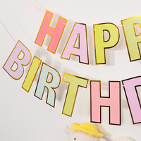 Bannière en papier de lettre de joyeux anniversaire d'estampage d'or en gros pour des décorations de fête d'anniversaire