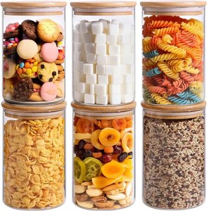 8.5*12cm/18oz Eco-Friendly Modern Multifunction Glass Food Storage Canisters Airtight Bamboo Wood Lid Clear Kitchen Cover - Product Image 1