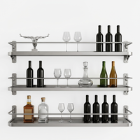 Étagère à vin suspendue en acier inoxydable bronze, 3 niveaux, étagère murale pour bar, étagère à vin suspendue pour bar à domicile avec étagère en bois