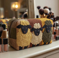 Pochette de maquillage matelassée brodée à impression numérique 3D, boîte florale, pochette de rangement cosmétique, pochette de rangement pour petits objets