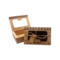 Boîte d'emballage pour gâteaux de lune, gâteaux et desserts à emporter, avec ficelle et étiquettes, boîte alimentaire marron