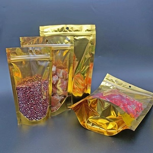 Sacs d'emballage alimentaire <span class=keywords><strong>en</strong></span> <span class=keywords><strong>plastique</strong></span> refermables avec fermeture éclair, personnalisés, avec impression sur le devant, dos <span class=keywords><strong>en</strong></span> aluminium doré transparent - Product Image 5