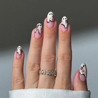 Faux Ongles Halloween 3D Gothiques en Forme d'Amande à Coller Réutilisables Couverture Complète Design Horreur Sombre 24 Pièces ABS