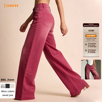 Pantalones Vaqueros Elásticos de Talla Grande para Mujer, Cintura Media, Control de Abdomen, Pierna Ancha, Holgados, Ecológicos, Transpirables, Cómodos e Informales