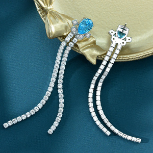High carbon diamond Long Dangle Drop <b>Earrings</b> Tennis <b>Chain</b> Tassel Statement Dangle <b>Chain</b> Line <b>Earrings</b> - Product Image 3