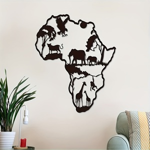 Decorazione da Parete in Ferro Battuto a Forma di Mappa dell'Africa con Silhouette di Elefante e Fauna Selvatica per <span class=keywords><strong>Compleanno</strong></span>, Soggiorno, Ufficio, Cortile, Fattoria - Product Image 1