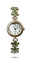 Jam Tangan Gelang Bunga Vintage untuk Wanita, Lapisan Perak Antik, Enamel Hijau, Quartz, Jam Tangan Wanita, Hadiah Cottagecore