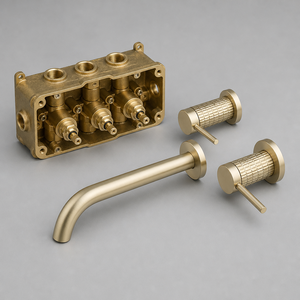 Rubinetto per Lavanderia a Parete in Ottone Spazzolato Oro con Doppia Maniglia, Modello per Lavabo da Soggiorno - Product Image 6