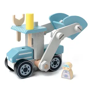 COMMIKI Wooden Excavator Puzzle Wooden Screw Car Educational Reassembly Multifunctional Vehicle Wooden Engineering Vehicle Toy