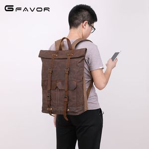 Gfavor Men's <b>Backpack</b> <b>Waterproof</b> Roll Top Outdoor Travel Laptop Bag Coffee Color Casual Style - Product Image 2