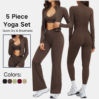 Ensemble de yoga 5 pièces pour femme : Veste zippée, soutien-gorge de sport dos nu, short taille croisée, leggings à poches, pantalon évasé – Tenue de sport et athleisure