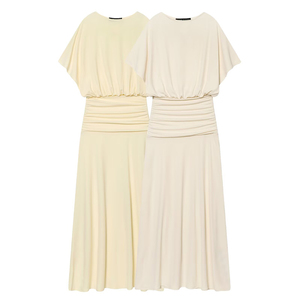 PB&ZA Vestido Largo de Verano 2026 para Mujer, Nuevo Estilo Simple, Manga Corta, Color Sólido, Elegante, <span class=keywords><strong>Vestidos</strong></span> para Mujer - Product Image 1