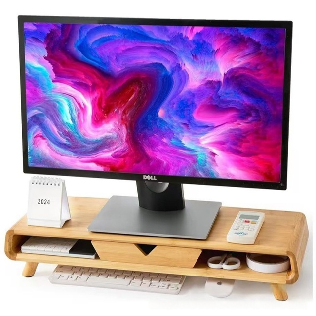 Elegant Bamboo Monitor Stand with Drawer Durable Desk Organizer for Laptop Riser