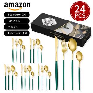 Série portugaise transfrontalière, ensemble de couverts en acier inoxydable de style rétro américain, 24 pièces, couteau à steak, fourchette, cuillère - Product Image 6