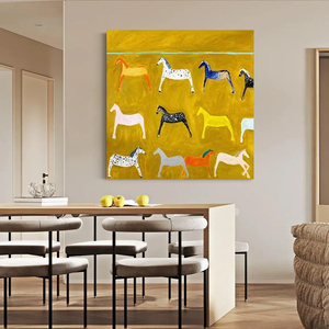 Quadro <span class=keywords><strong>su</strong></span> <span class=keywords><strong>Tela</strong></span> Acrilica Grande Personalizzato all'Ingrosso, Dipinto a Mano di Cavallo Giallo, Decorazione per la Casa, Cartone Animato di Animali - Product Image 5