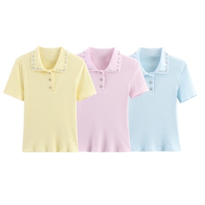 TAOP&ZA 26 Maglione a Costine da Donna alla <span class=keywords><strong>Moda</strong></span> <span class=keywords><strong>e</strong></span> Versatile, Manica Corta, Collo Decorato, Nuova Collezione Primavera-Autunno 6050005 - Product Image 1
