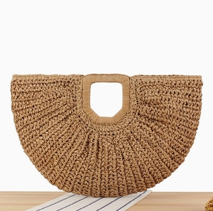 Bolso tejido hecho <span class=keywords><strong>a</strong></span> <span class=keywords><strong>mano</strong></span> al por mayor bolso <span class=keywords><strong>de</strong></span> <span class=keywords><strong>mano</strong></span> sencillo informal <span class=keywords><strong>de</strong></span> paja <span class=keywords><strong>de</strong></span> <span class=keywords><strong>papel</strong></span> <span class=keywords><strong>de</strong></span> luna <span class=keywords><strong>de</strong></span> estilo bohemio retro francés <span class=keywords><strong>de</strong></span> color sólido para mujer - Product Image 1