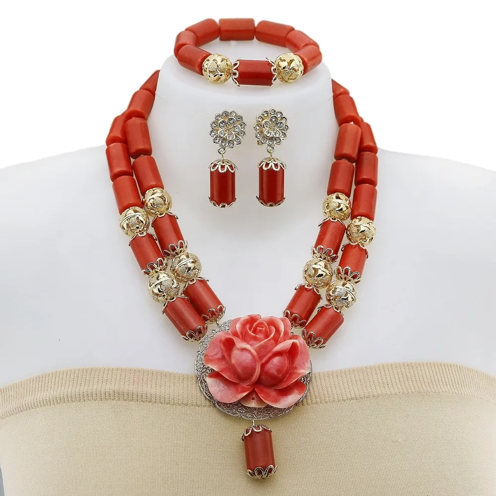 Yulaili Grosir Kostum Pengantin Afrika Set Perhiasan dengan Mode Mawar Romantis Pernikahan/Pesta Kalung Perhiasan Set YL144