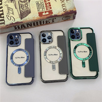 Étui de téléphone antichoc transparent de qualité d'origine en cuir magnétique sans fil pour iPhone 16 15 14 13 Pro Max