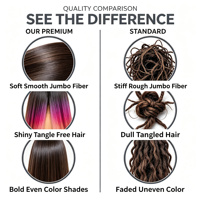 Extensions de cheveux synthétiques doubles en fibre pour tresses, style hip-hop, petites dreadlocks, bandes de tressage, perruques de discothèque reggae, pour cheveux africains noirs