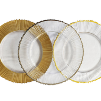 Assiettes de présentation en plastique de 13 pouces, faites à la main et peintes à la main, avec bords or rose, or et argent, transparentes, élégantes et luxueuses, pour la décoration de banquets