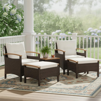 Ensemble de meubles de patio en rotin de haute qualité pour l'extérieur, chaises en osier avec repose-pieds, table d'appoint en bois d'acacia