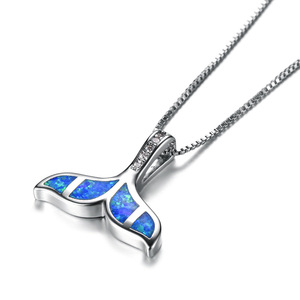 Gioielli mare oceano argento placcato blu opale coda di balena collana ciondolo sirena coda coda - Product Image 3