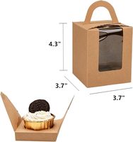 Boîte individuelle en papier kraft pour cupcakes avec fenêtre, emballage brun pour cupcakes avec poignées pour muffins et bombes au cacao